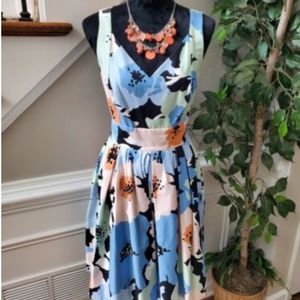 Calvin Klein Women Multicolor Cotton V-Neck Sleeveless Knee Length Dress Size 8P